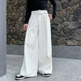 HEYFANCYSTYLE Men's Tailored Wide-Leg Pleated Wool Blend Pants